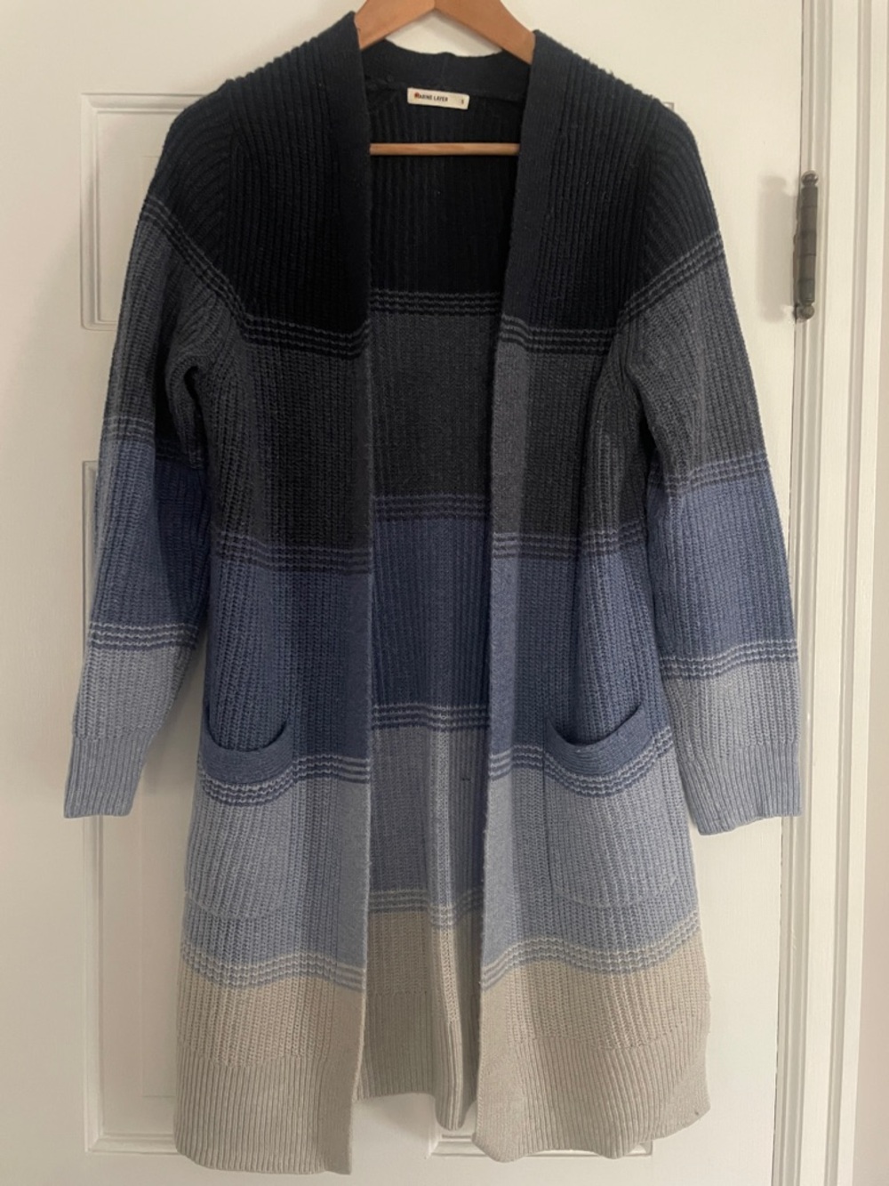 Marine Layer Gradient Open-Front Blue and Gray Long Cardigan